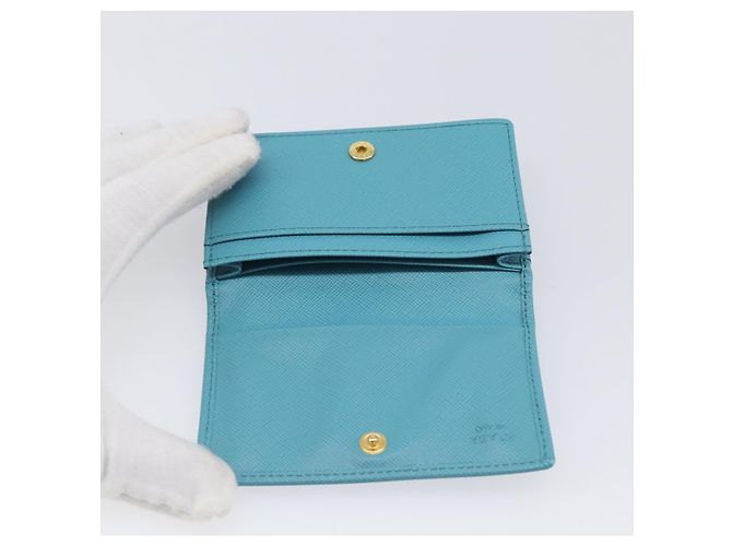 Tarjetero PRADA piel Saffiano Turquoise Blue Gold Auth BA16080A Dorado Turquesa - vista 13
