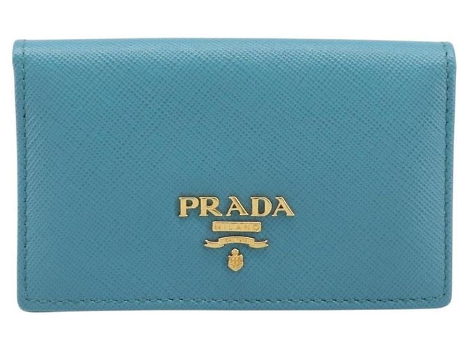 Tarjetero PRADA piel Saffiano Turquoise Blue Gold Auth BA16080A Dorado Turquesa - vista 2