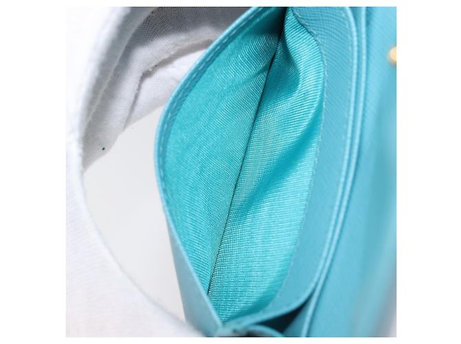 Tarjetero PRADA piel Saffiano Turquoise Blue Gold Auth BA16080A Dorado Turquesa - vista 20