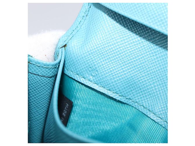Tarjetero PRADA piel Saffiano Turquoise Blue Gold Auth BA16080A Dorado Turquesa - vista 21