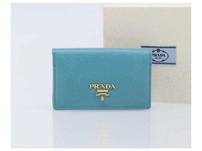 Tarjetero PRADA piel Saffiano Turquoise Blue Gold Auth BA16080A Dorado Turquesa - vista 24