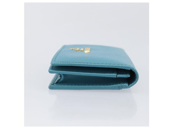 Tarjetero PRADA piel Saffiano Turquoise Blue Gold Auth BA16080A Dorado Turquesa - vista 4