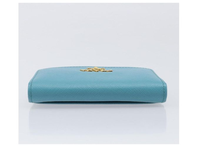 Tarjetero PRADA piel Saffiano Turquoise Blue Gold Auth BA16080A Dorado Turquesa - vista 6