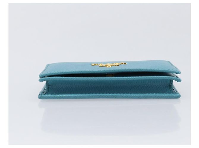 Tarjetero PRADA piel Saffiano Turquoise Blue Gold Auth BA16080A Dorado Turquesa - vista 7