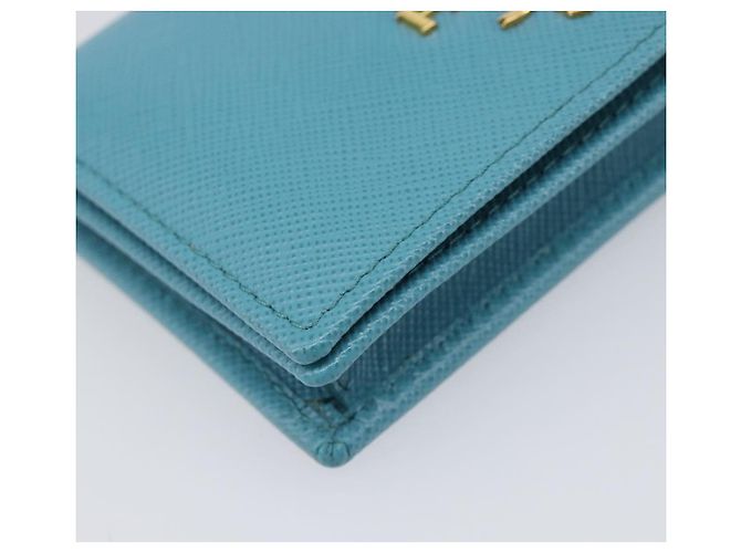 Tarjetero PRADA piel Saffiano Turquoise Blue Gold Auth BA16080A Dorado Turquesa - vista 9