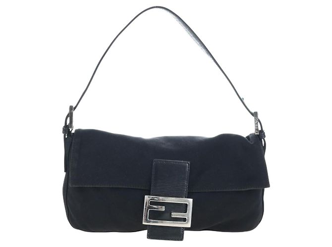 Borsa a spalla FENDI Mamma Baguette in jersey di cotone nero e argento 26424 Auth am12709A - vista 2
