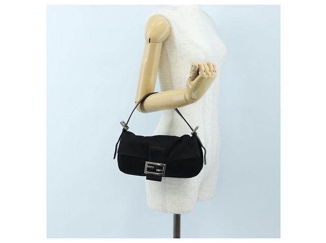 Borsa a spalla FENDI Mamma Baguette in jersey di cotone nero e argento 26424 Auth am12709A - vista 26