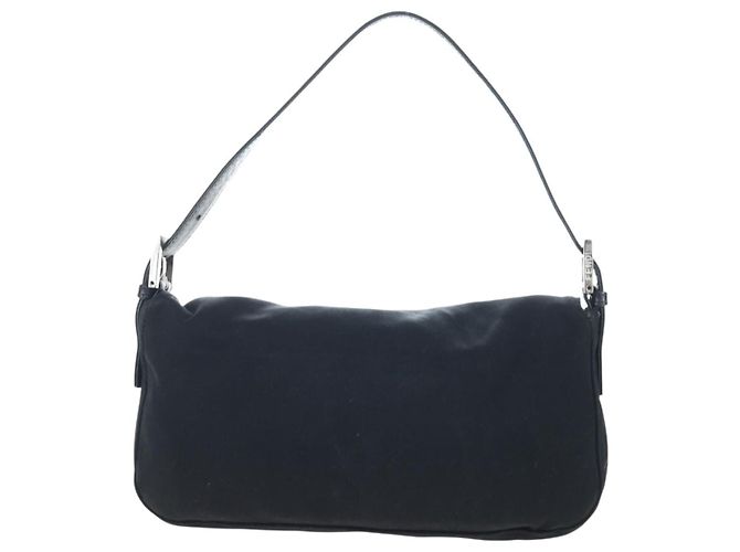 Borsa a spalla FENDI Mamma Baguette in jersey di cotone nero e argento 26424 Auth am12709A - vista 3