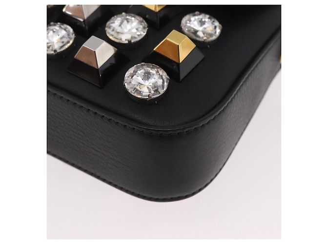 Borsa FENDI Mamma Baguette Studs Rhinestones Pelle Nero Oro 8BR600 Auth yk20953SM - vue 13