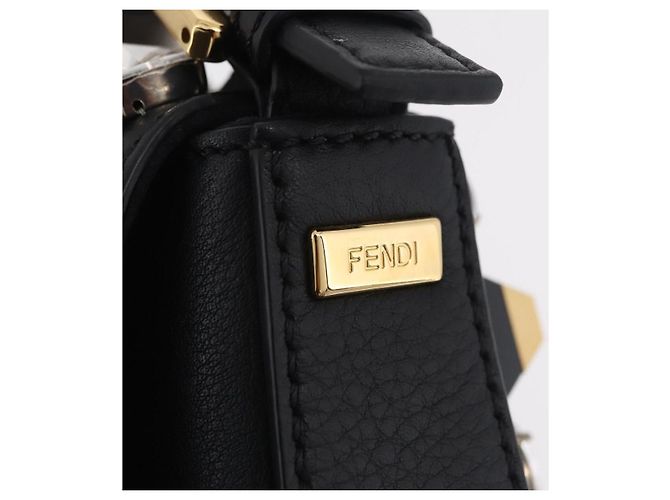 Borsa FENDI Mamma Baguette Studs Rhinestones Pelle Nero Oro 8BR600 Auth yk20953SM - vue 18