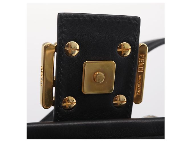Borsa FENDI Mamma Baguette Studs Rhinestones Pelle Nero Oro 8BR600 Auth yk20953SM - vue 25