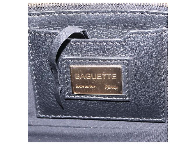 Borsa FENDI Mamma Baguette Studs Rhinestones Pelle Nero Oro 8BR600 Auth yk20953SM - vue 28