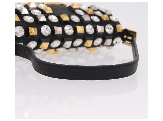 Borsa FENDI Mamma Baguette Studs Rhinestones Pelle Nero Oro 8BR600 Auth yk20953SM - vue 7