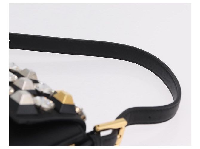 Borsa FENDI Mamma Baguette Studs Rhinestones Pelle Nero Oro 8BR600 Auth yk20953SM - vue 8