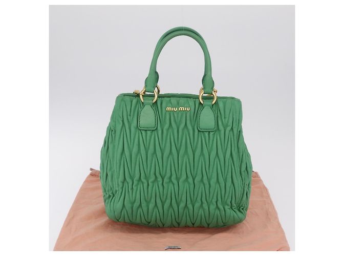 Bolso de mano Miu Miu Matelassé de cuero 2way Verde Oro Auth 167731M Dorado - vista 12
