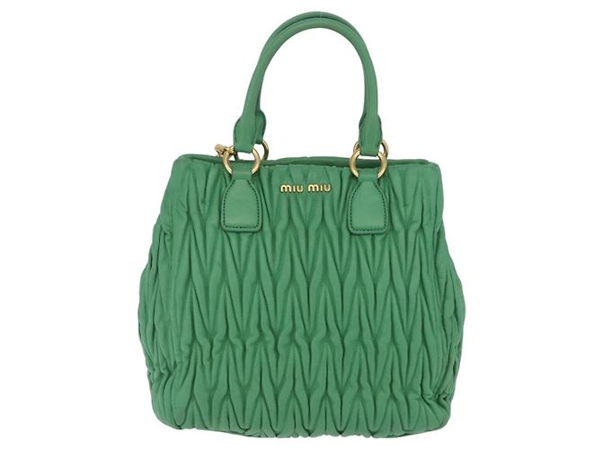 Bolso de mano Miu Miu Matelassé de cuero 2way Verde Oro Auth 167731M Dorado - vista 13
