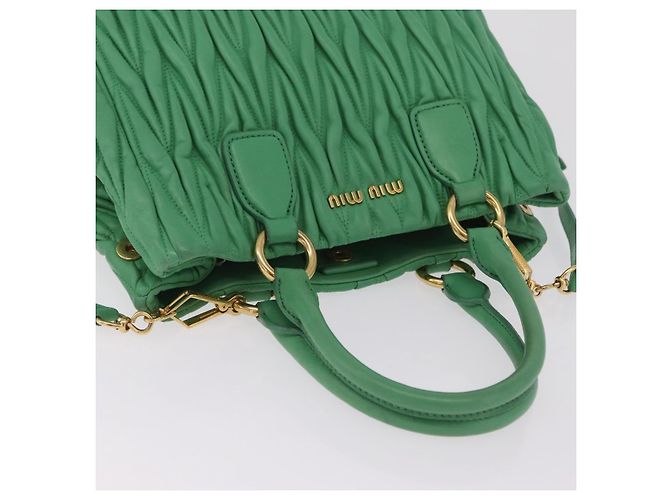 Bolso de mano Miu Miu Matelassé de cuero 2way Verde Oro Auth 167731M Dorado - vista 14