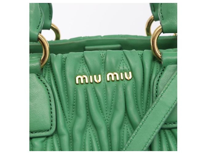 Bolso de mano Miu Miu Matelassé de cuero 2way Verde Oro Auth 167731M Dorado - vista 27