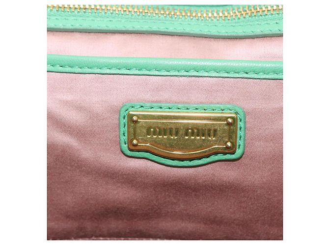 Bolso de mano Miu Miu Matelassé de cuero 2way Verde Oro Auth 167731M Dorado - vista 28