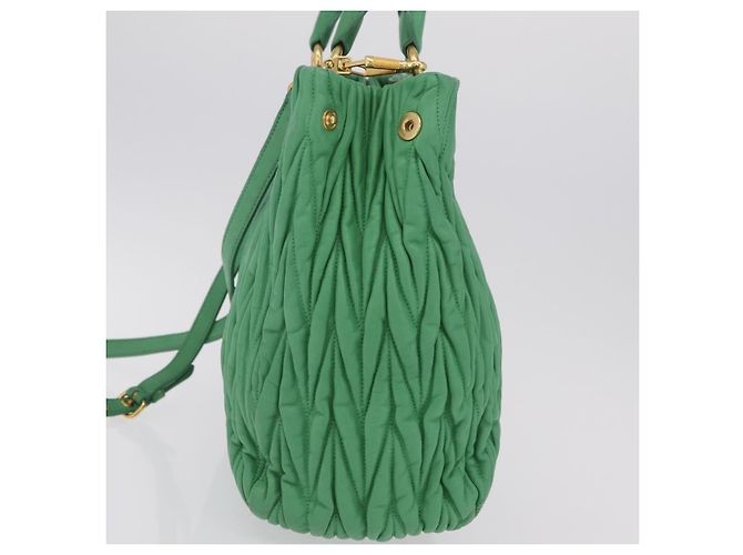 Bolso de mano Miu Miu Matelassé de cuero 2way Verde Oro Auth 167731M Dorado - vista 3