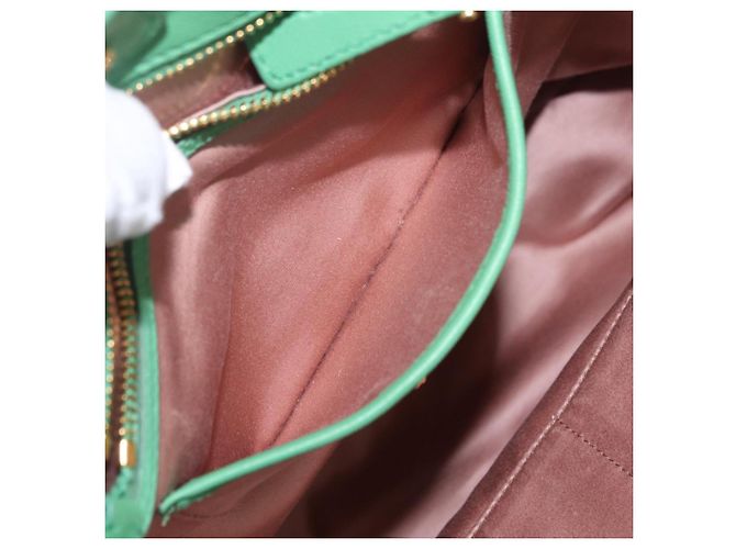 Bolso de mano Miu Miu Matelassé de cuero 2way Verde Oro Auth 167731M Dorado - vista 33