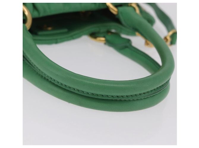 Bolso de mano Miu Miu Matelassé de cuero 2way Verde Oro Auth 167731M Dorado - vista 8