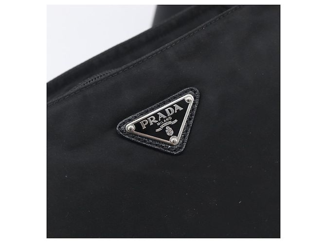 Bolsa de Ombro PRADA Nylon Preto Prata Auth 206731A - vista 14
