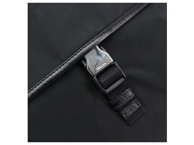 Bolsa de Ombro PRADA Nylon Preto Prata Auth 206731A - vista 15