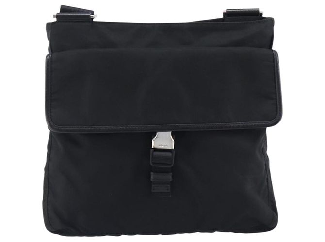 Bolsa de Ombro PRADA Nylon Preto Prata Auth 206731A - vista 2