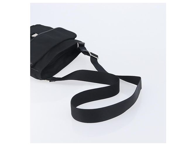 Bolsa de Ombro PRADA Nylon Preto Prata Auth 206731A - vista 7