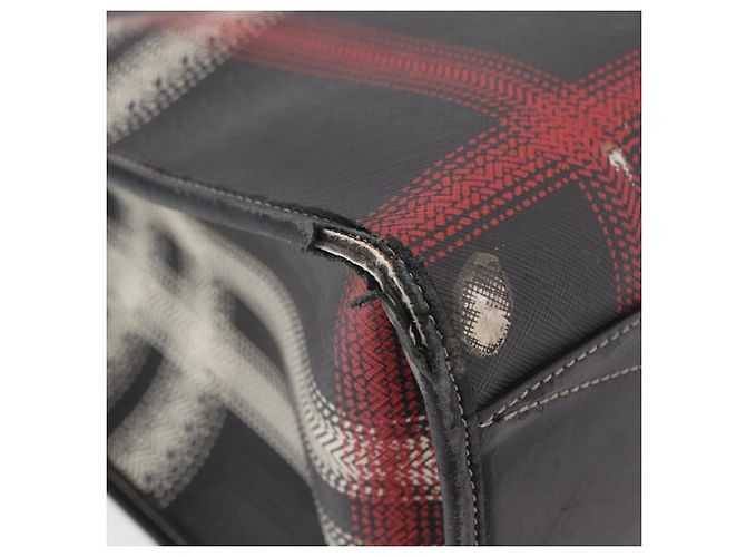BURBERRY Nova Check Handtasche PVC Leather Black Red Auth 205962 Schwarz Rot - Ansicht 16