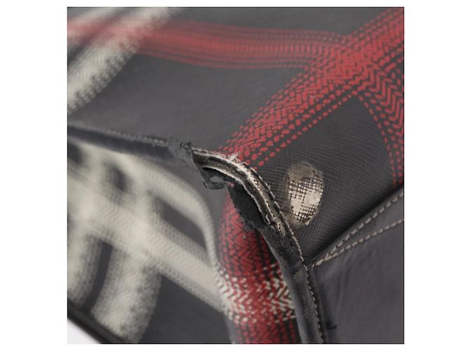 BURBERRY Nova Check Handtasche PVC Leather Black Red Auth 205962 Schwarz Rot - Ansicht 18