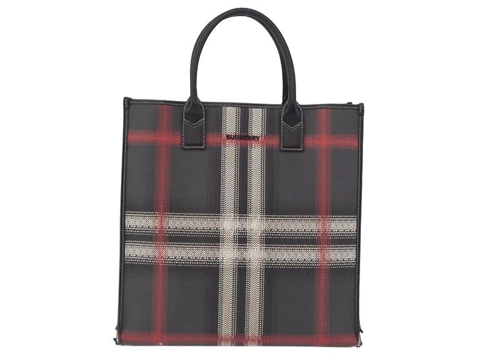BURBERRY Nova Check Handtasche PVC Leather Black Red Auth 205962 Schwarz Rot - Ansicht 2