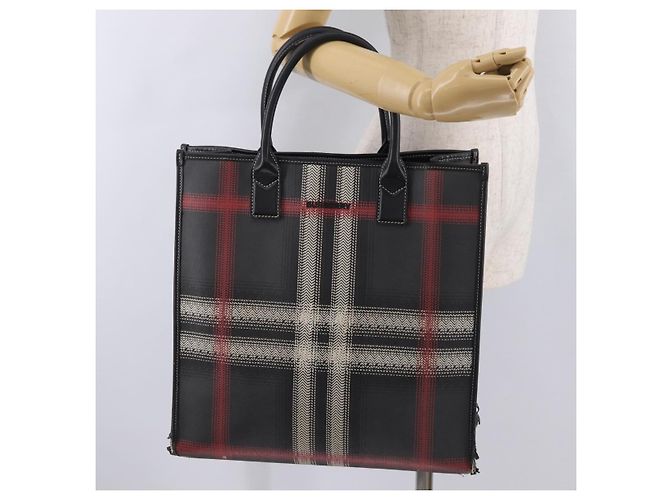 BURBERRY Nova Check Handtasche PVC Leather Black Red Auth 205962 Schwarz Rot - Ansicht 29