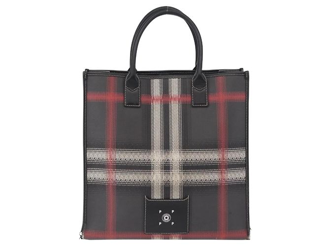 BURBERRY Nova Check Handtasche PVC Leather Black Red Auth 205962 Schwarz Rot - Ansicht 3