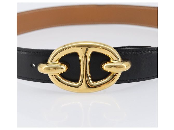 Hermès HERMES Chaine d Ancre Gürtel Leather 30.3"" 65 Gold Black Auth 205053M Schwarz Golden - Ansicht 5