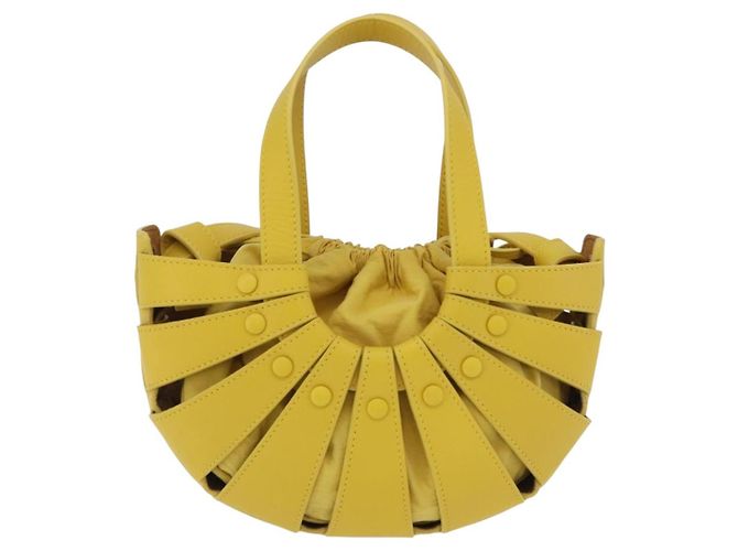 Bottega Veneta Borsa The Shell in pelle 2way Gialla Auth 206926V Giallo - vista 13