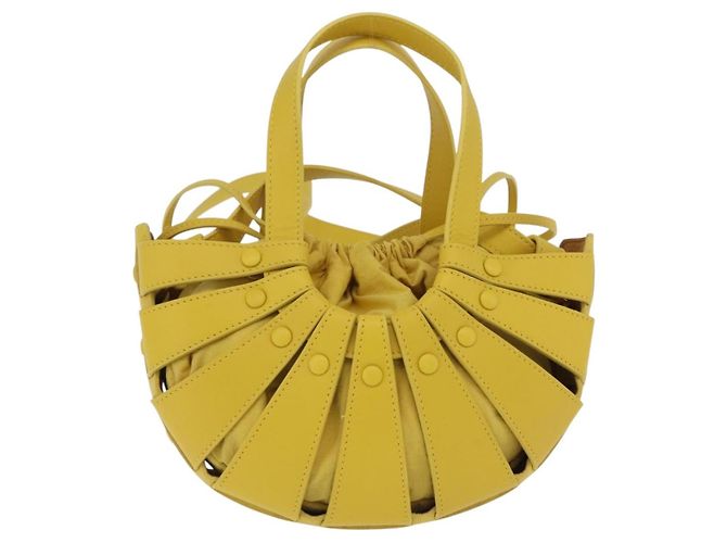 Bottega Veneta Borsa The Shell in pelle 2way Gialla Auth 206926V Giallo - vista 2