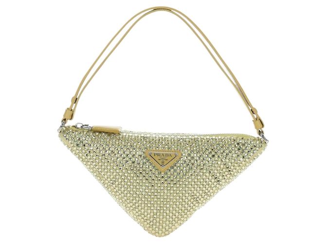 PRADA Schultertasche Satin Strass Gold Auth BA16050M Golden - Ansicht 2