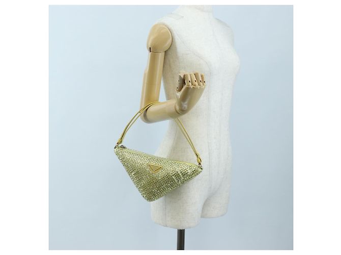 PRADA Schultertasche Satin Strass Gold Auth BA16050M Golden - Ansicht 23