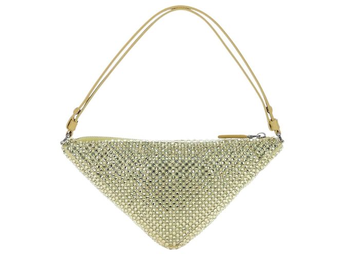PRADA Schultertasche Satin Strass Gold Auth BA16050M Golden - Ansicht 3