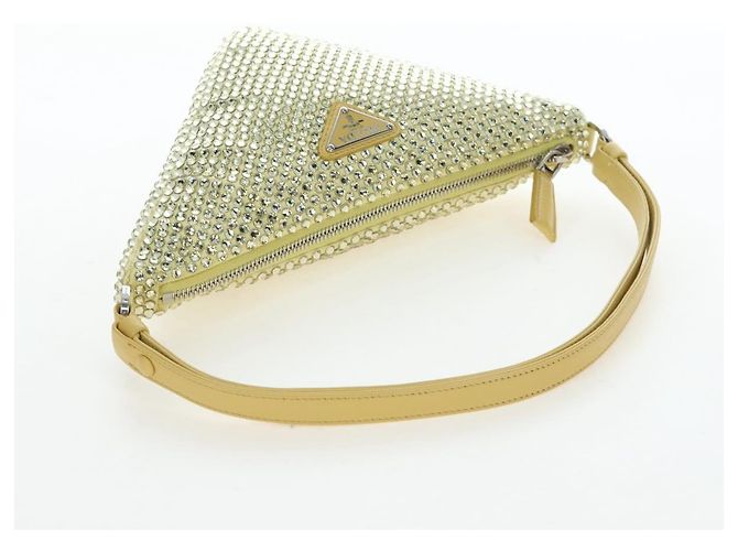 PRADA Schultertasche Satin Strass Gold Auth BA16050M Golden - Ansicht 7