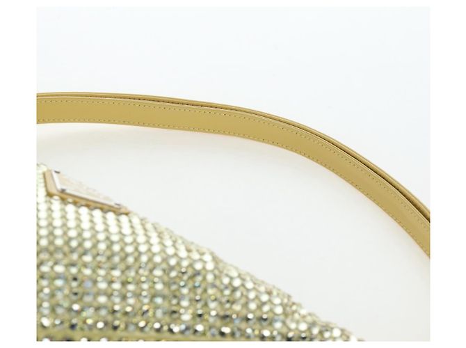 PRADA Schultertasche Satin Strass Gold Auth BA16050M Golden - Ansicht 9