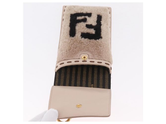 FENDI Pochette Smartphone Pelliccia Beige Tono Oro 7AS047 Auth BA16127V - vista 14