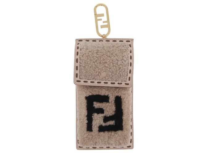 FENDI Pochette Smartphone Pelliccia Beige Tono Oro 7AS047 Auth BA16127V - vista 2