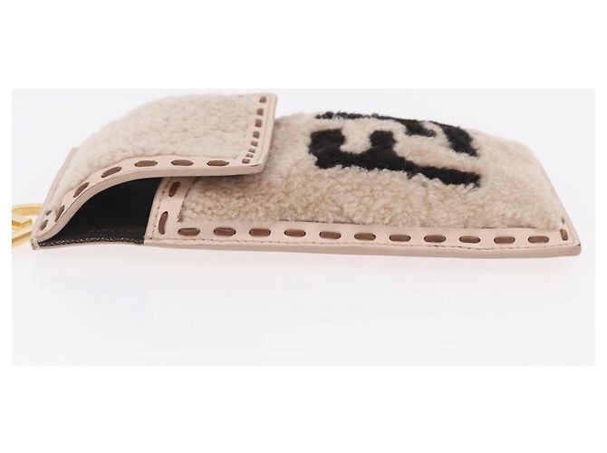 FENDI Pochette Smartphone Pelliccia Beige Tono Oro 7AS047 Auth BA16127V - vista 5