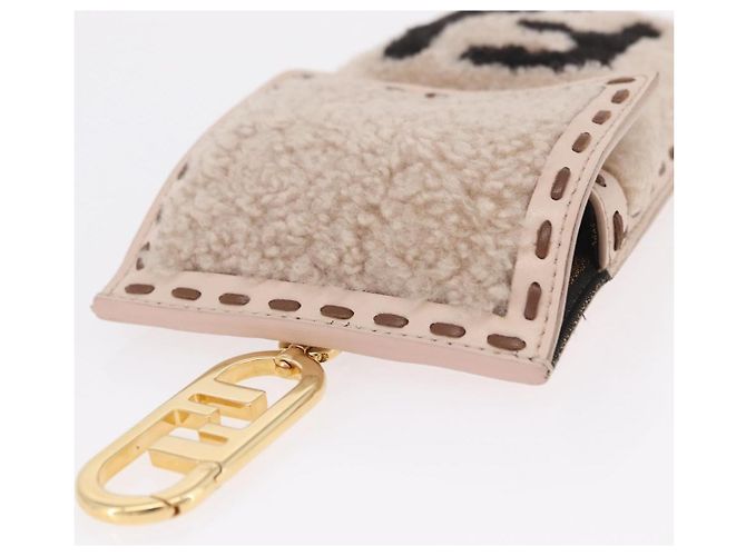 FENDI Pochette Smartphone Pelliccia Beige Tono Oro 7AS047 Auth BA16127V - vista 6