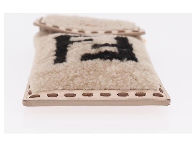 FENDI Pochette Smartphone Pelliccia Beige Tono Oro 7AS047 Auth BA16127V - vista 8