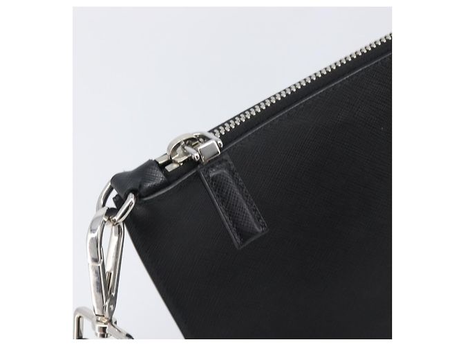 Saffiano Borsa a pochette PRADA in pelle Safiano Nero Argento Auth 206786M - vista 15