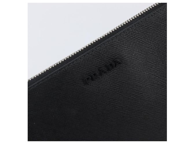 Saffiano Borsa a pochette PRADA in pelle Safiano Nero Argento Auth 206786M - vista 16